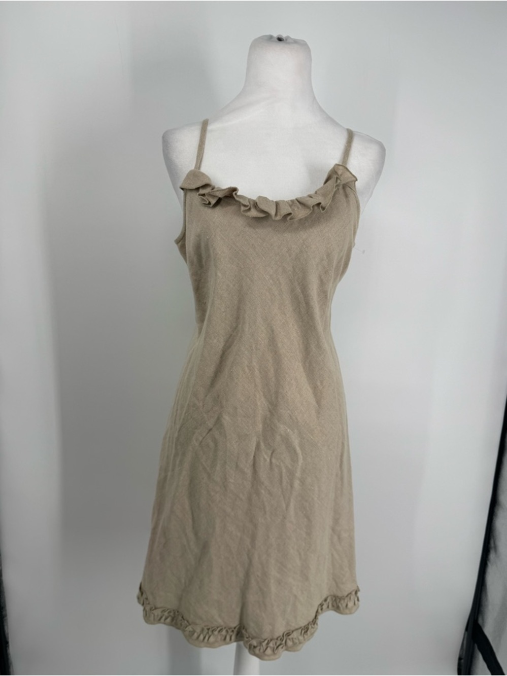 Vintage Linen Maternity Mini ruffle Dress - Size Small